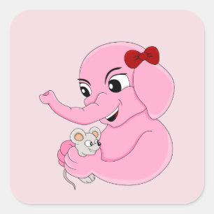 Cute elephant girl cartoon square sticker