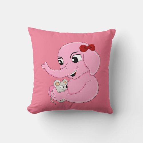Cute elephant girl cartoon throw pillow