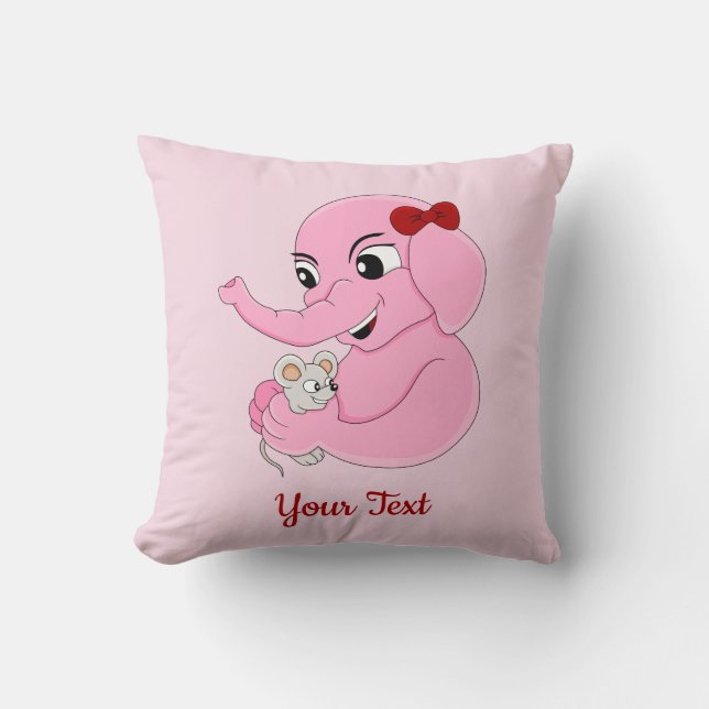 Cute elephant girl cartoon throw pillow (Front)