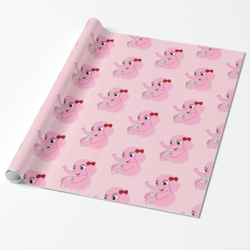 Cute elephant girl cartoon wrapping paper