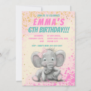 Cute elephant girl invitation