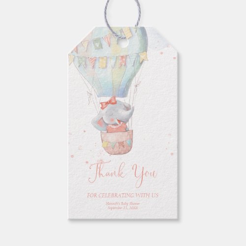 Cute Elephant Girl Pink Baby Shower Gift Tags