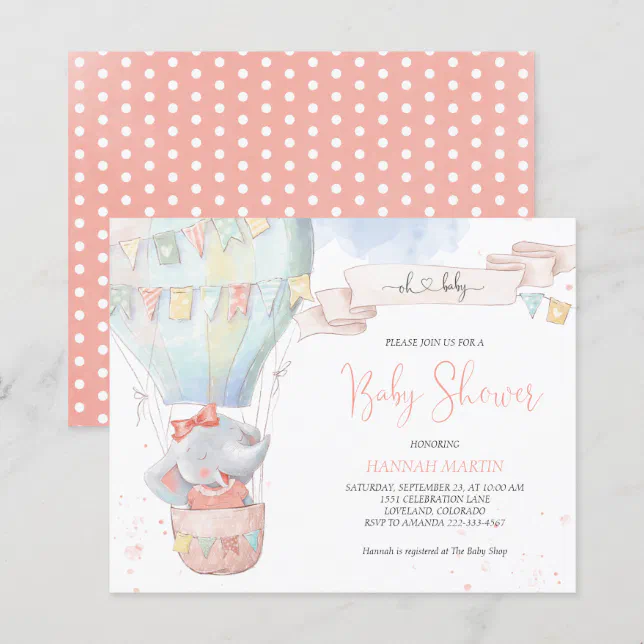 Cute Elephant Girl Pink Baby Shower Invitation | Zazzle