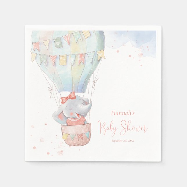 Cute Elephant Girl Pink Baby Shower Napkins (Front)