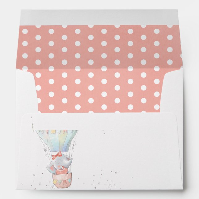 Cute Elephant Girl Pink Baby Shower Return Address Envelope (Back (Bottom))