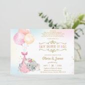 Cute Elephant Girl Virtual Baby Shower by Mail Invitation (Standing Front)