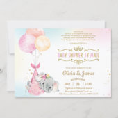 Cute Elephant Girl Virtual Baby Shower by Mail Invitation (Front)