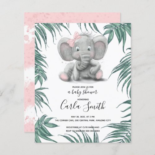 Cute elephant girl with leaves for baby shower