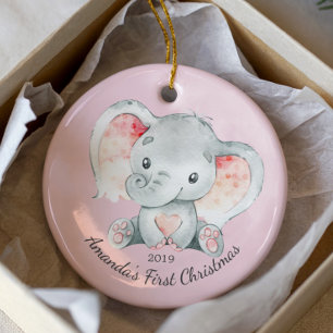 Cute Elephant Girls First Christmas Ornament