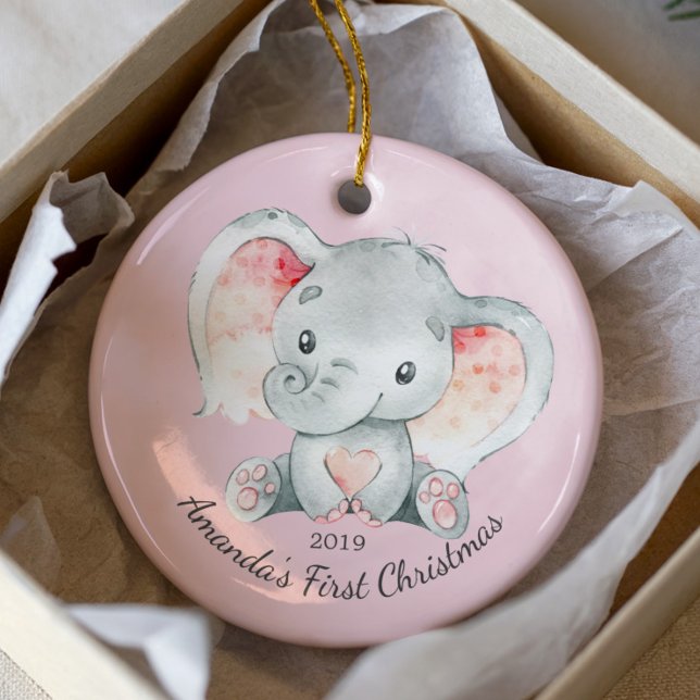 Cute Elephant Girls First Christmas Ornament (Creator Uploaded)