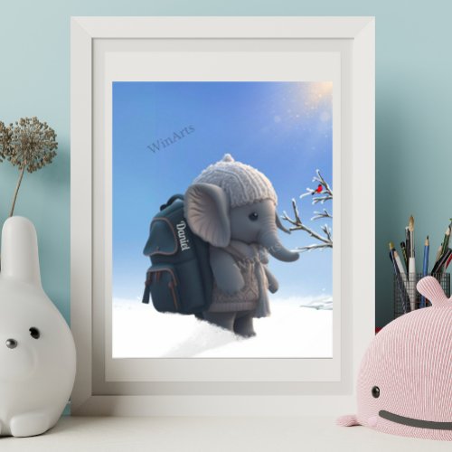 Cute Elephant Going to School Knit Hat Sweater Art Poster