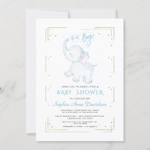 Cute Elephant Gold Glitter Boy Baby Shower Invitation