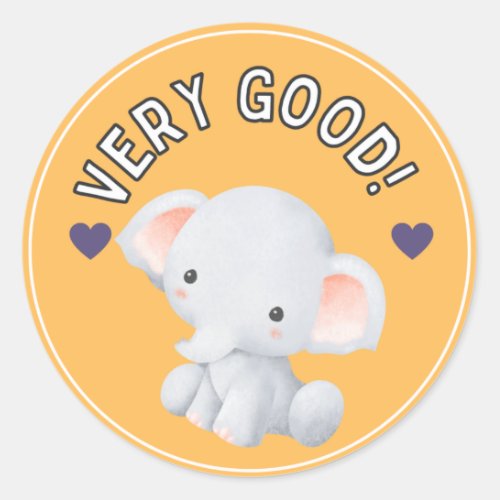 Cute Elephant Good Job Student Progress Award Classic Round Sticker