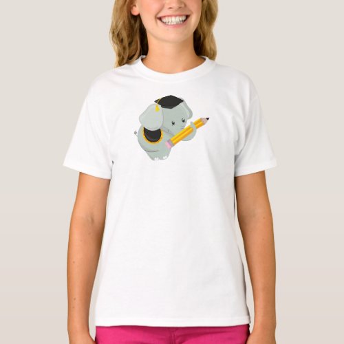 Cute Elephant Graduation Elephant School Pencil T_Shirt