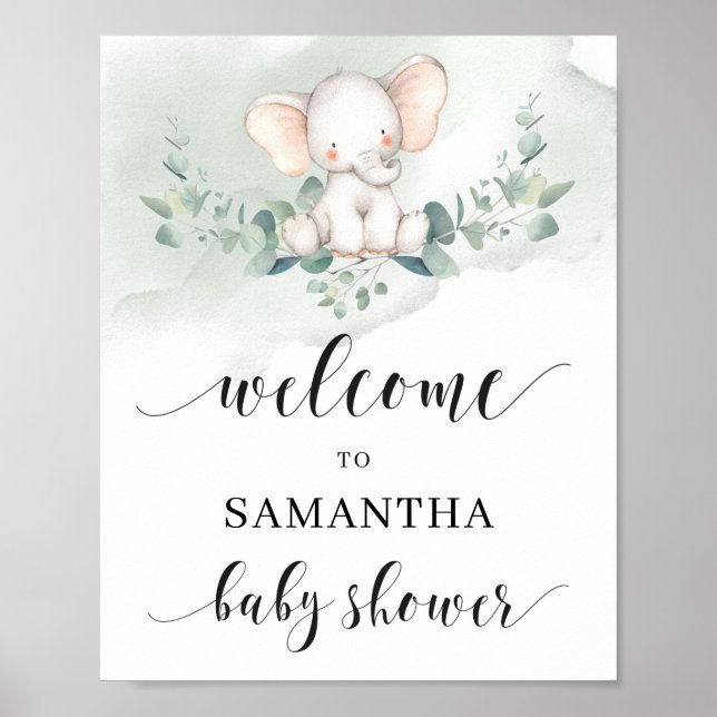 Cute elephant green euclayptus leaves welcome sign (Front)