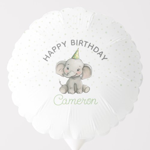 Cute elephant green kidâs birthday celebration  balloon