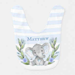 Cute Elephant Greenery Baby Boy Personalized Baby Bib