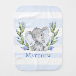 Cute Elephant Greenery Baby Boy Personalized Baby Burp Cloth