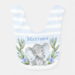 Cute Elephant Greenery Baby Boy Personalized Bib