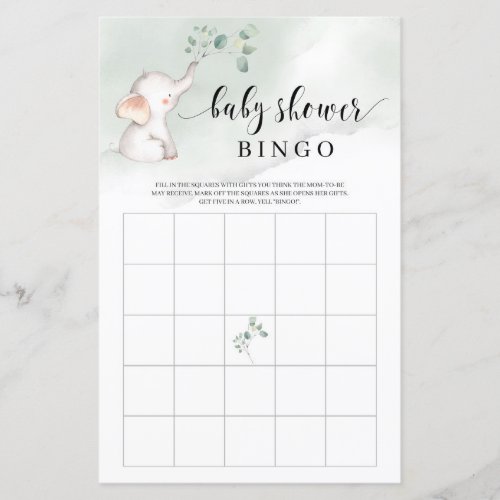 Cute elephant greenery baby shower bingo game