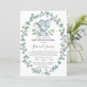 Cute Elephant Greenery Baby Shower by Mail Boy Invitation (Standing Front)
