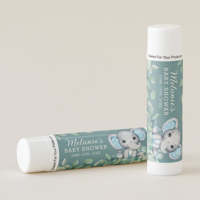 Cute Elephant Greenery Baby Shower Lip Balm Favor (Front)