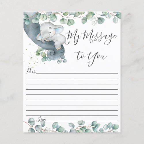 Cute Elephant Greenery Baby Shower Message Sheet