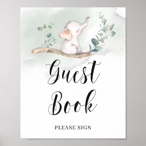 Cute elephant greenery eucalyptus guest book sign