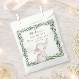 Cute Elephant Greenery Gender Neutral Baby Shower Favor Bag
