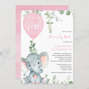 Cute elephant greenery girl shower by mail invitation