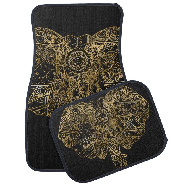 Cute Elephant hand drawn Henna floral Car Mat (Set)