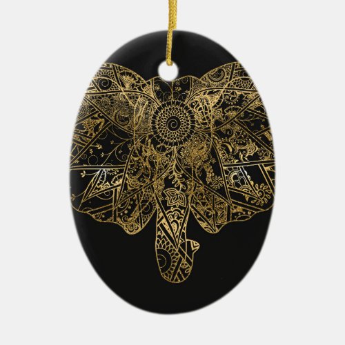 Cute Elephant hand drawn Henna floral Ceramic Ornament