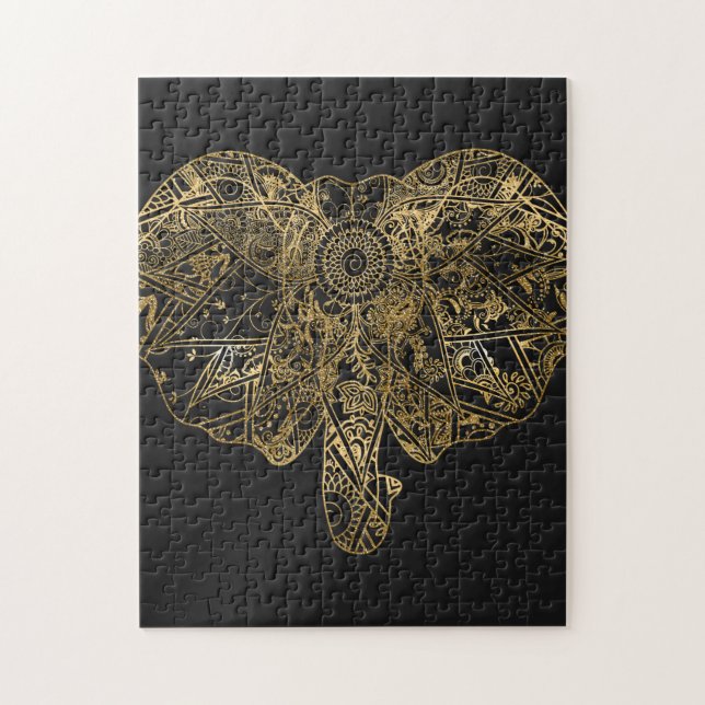 Cute Elephant hand drawn Henna floral Jigsaw Puzzle (Vertical)