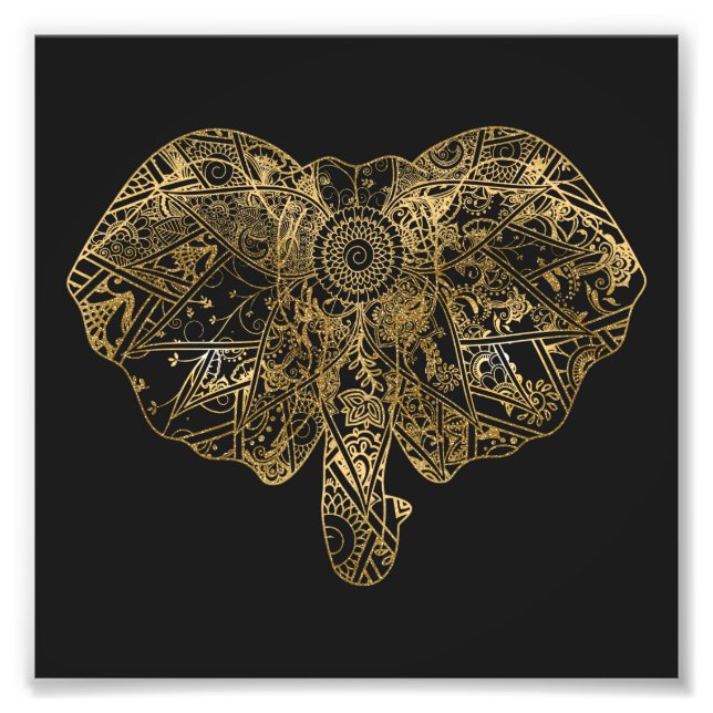 Cute Elephant hand drawn Henna floral Photo Print (Front)