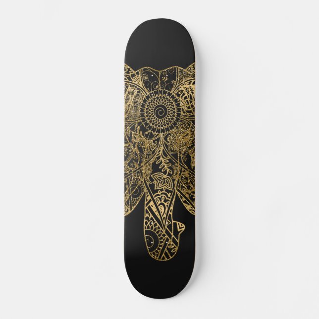 Cute Elephant hand drawn Henna floral Skateboard Deck (Front)