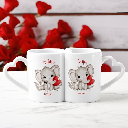 Cute Elephant Heart Valentine love Personalized Coffee Mug Set