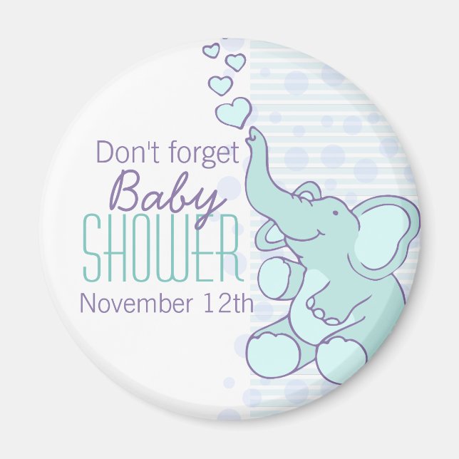 Cute Elephant hearts baby shower magnet (Front)