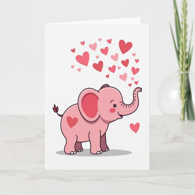 Cute Elephant Hearts Love Card (Front)