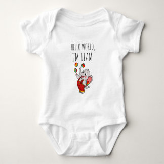 Cute Elephant Hello World Custom Baby Name Bodysui Bodysuit