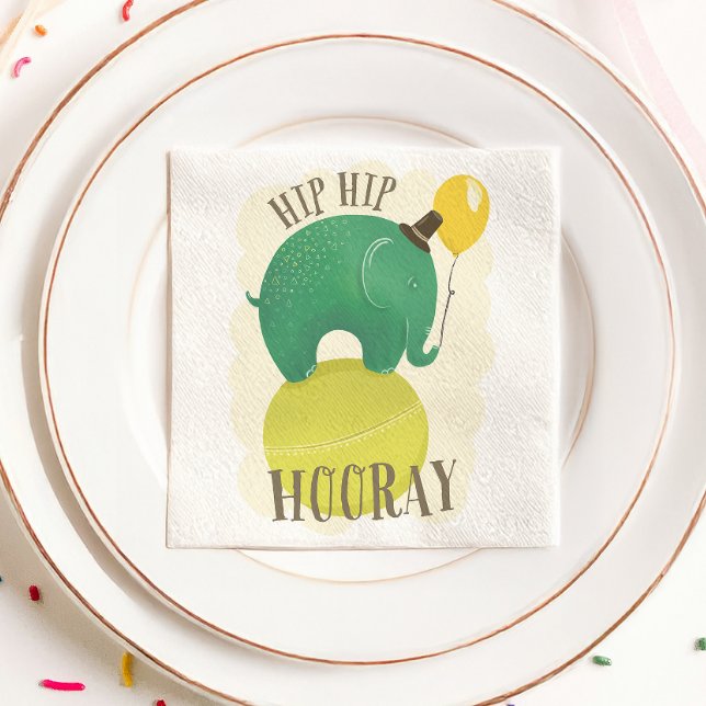 Cute elephant. Hip Hip Hooray kids birthday animal Napkins (Creator Uploaded)