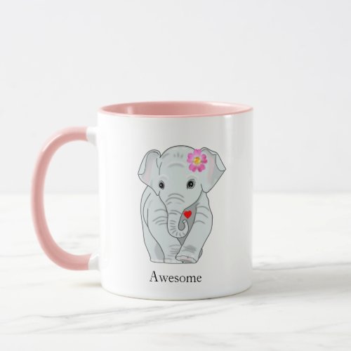 Cute Elephant Holding a Heart Mug