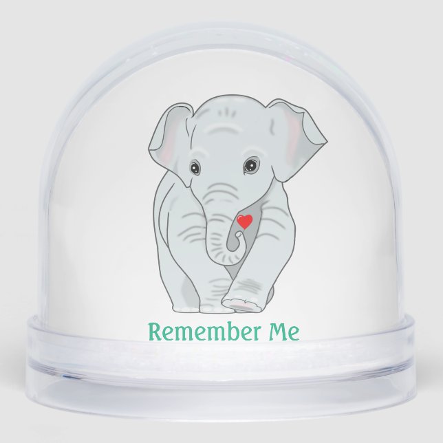 Cute Elephant Holding a Heart on White Snow Globe (Front)