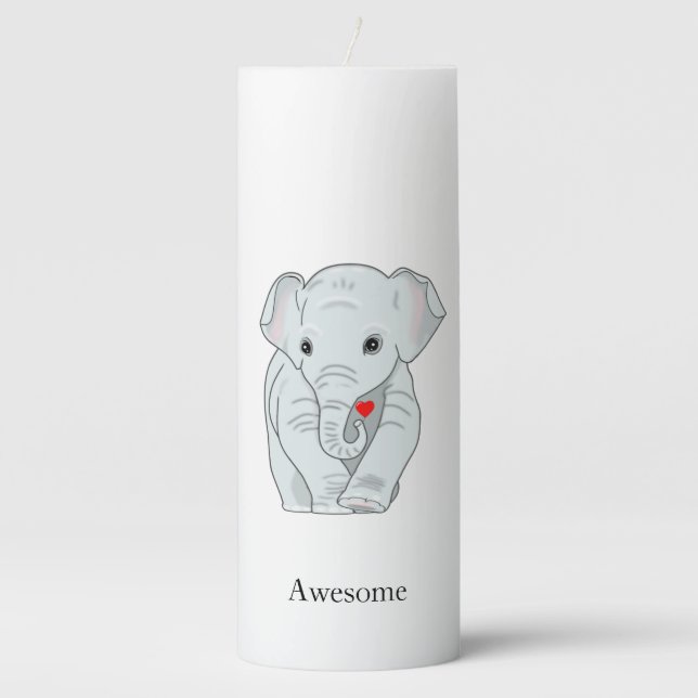 Cute Elephant Holding a Heart Pillar Candle (Front)