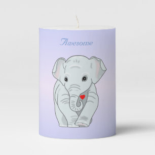 Cute Elephant Holding a Heart Pillar Candle
