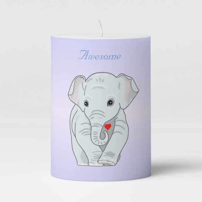 Cute Elephant Holding a Heart Pillar Candle (Front)