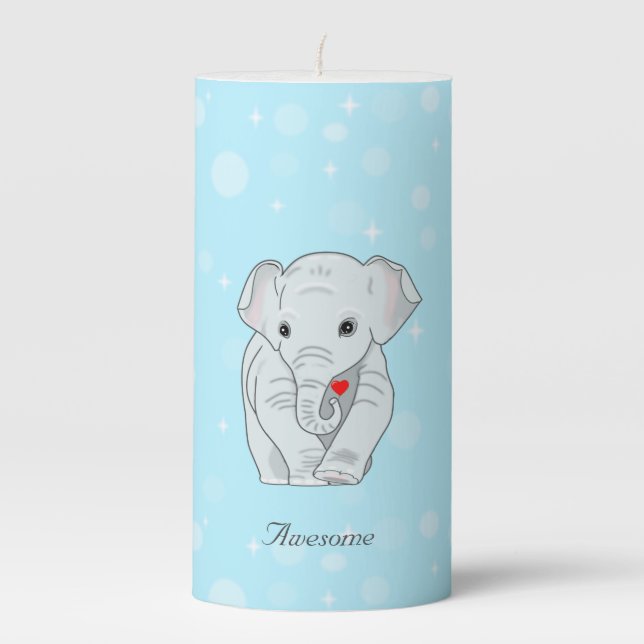 Cute Elephant Holding a Heart Pillar Candle (Front)