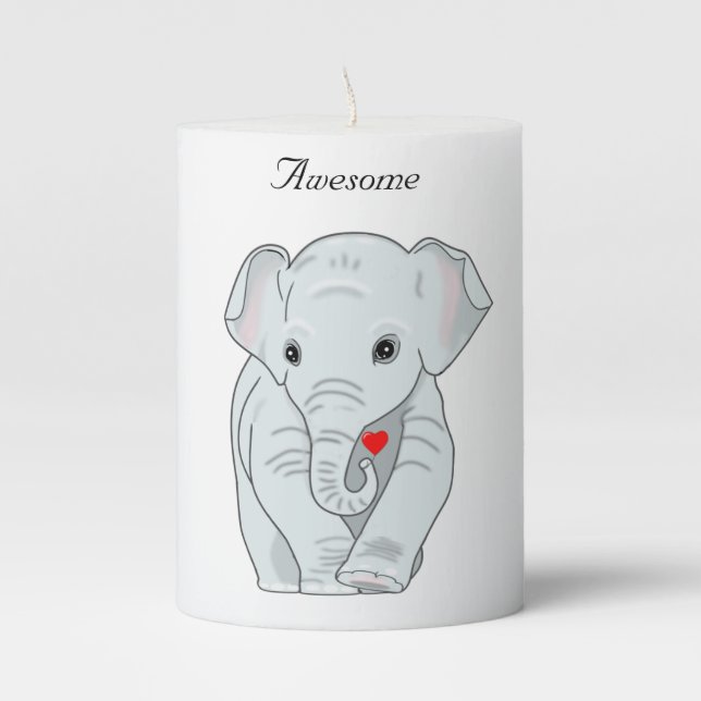 Cute Elephant Holding a Heart Pillar Candle (Front)