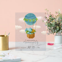 Cute Elephant Hot Air Balloon Baby Birth Announcem
