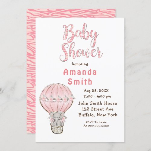 Cute Elephant Hot Air Balloon Baby Shower  Invitat Invitation