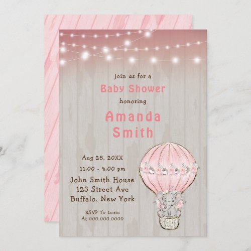 Cute Elephant Hot Air Balloon Baby Shower  Invitation